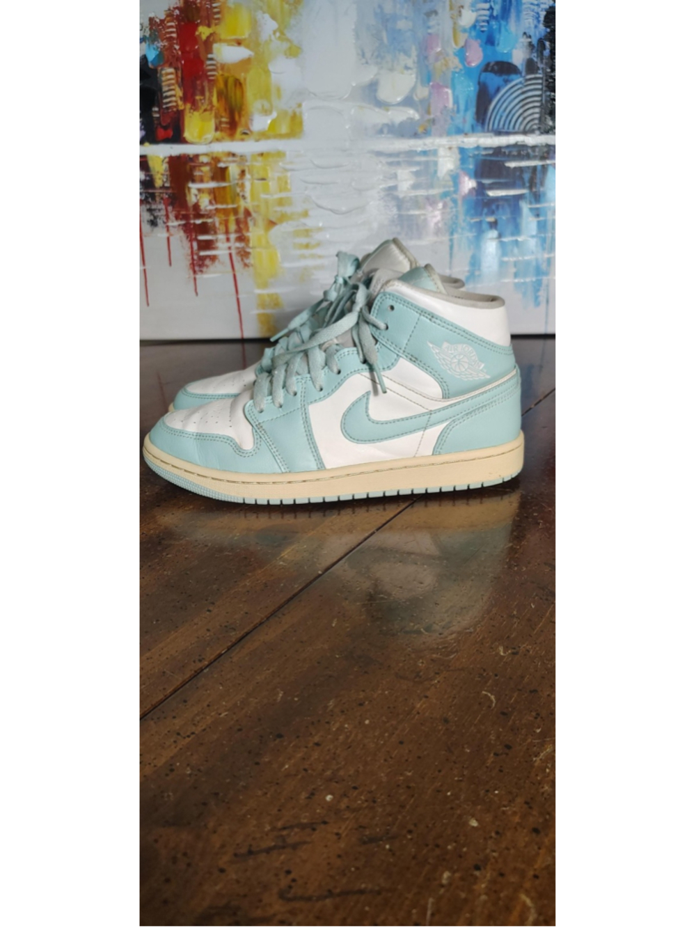 Nike Air Jordan 1 Mid Shoes Womens Size 8 Green White Sneakers BQ6472-132